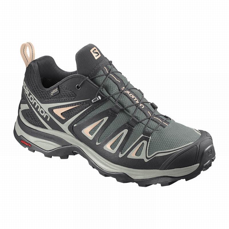 Salomon X ULTRA 3 GORE-TEX - Womens Hiking Shoes - Green/Grey - NZ (43501-PDGM)